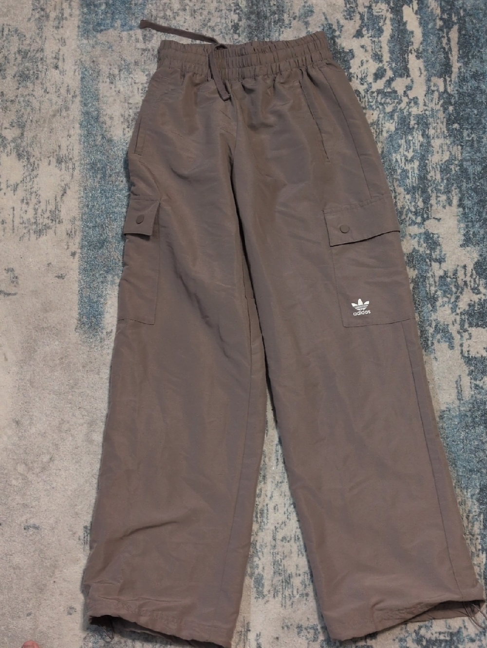 adidas Wide-Leg Cargo Parachute Pants in Taupe Brown